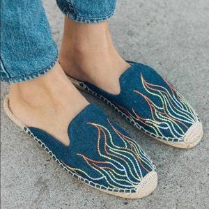 Soludos X Lockhart Embroidery Denim Flame Mules